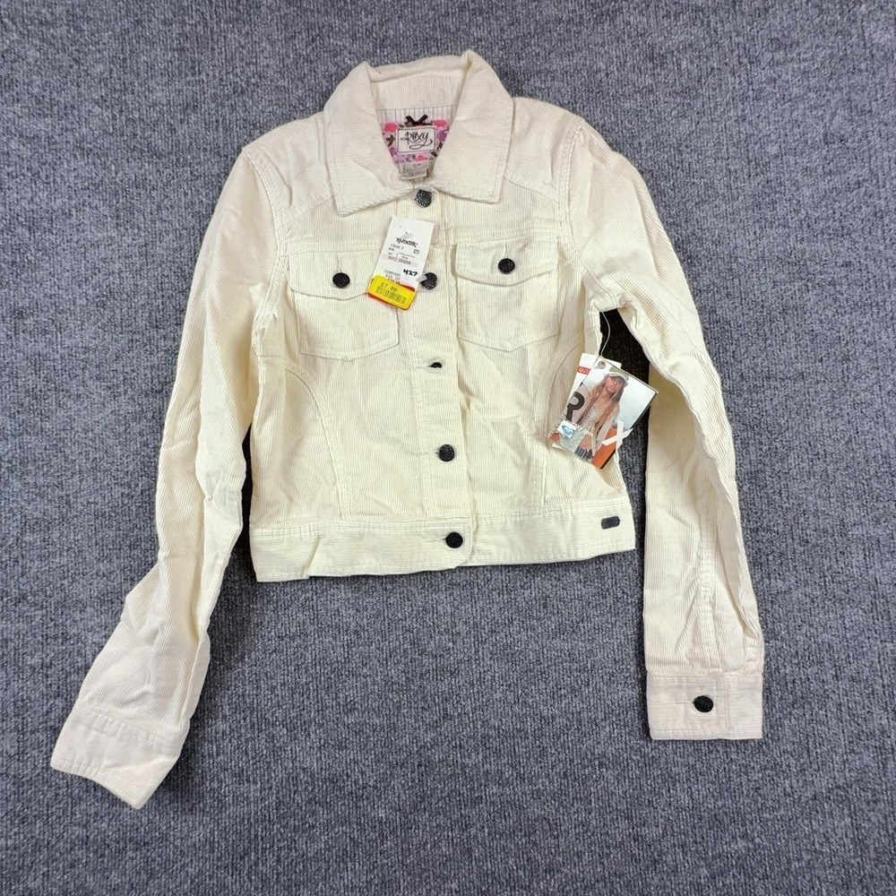 Roxy Jacket Womens Small White Corduroy Embroidered Floral Trucker Short X27449M